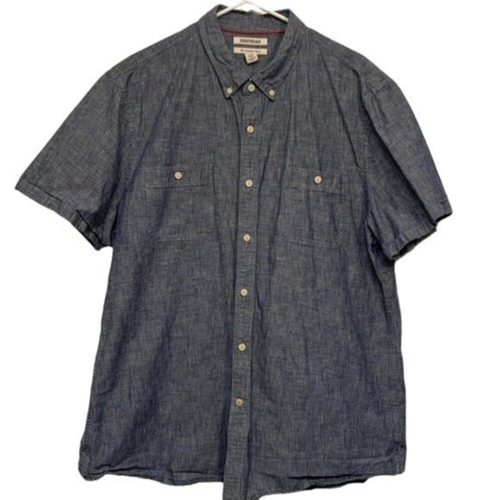 Men's Goodthreads Slim-Fit Short-Sleeve Chambray Shirt Blue Size XXL EUC #7803